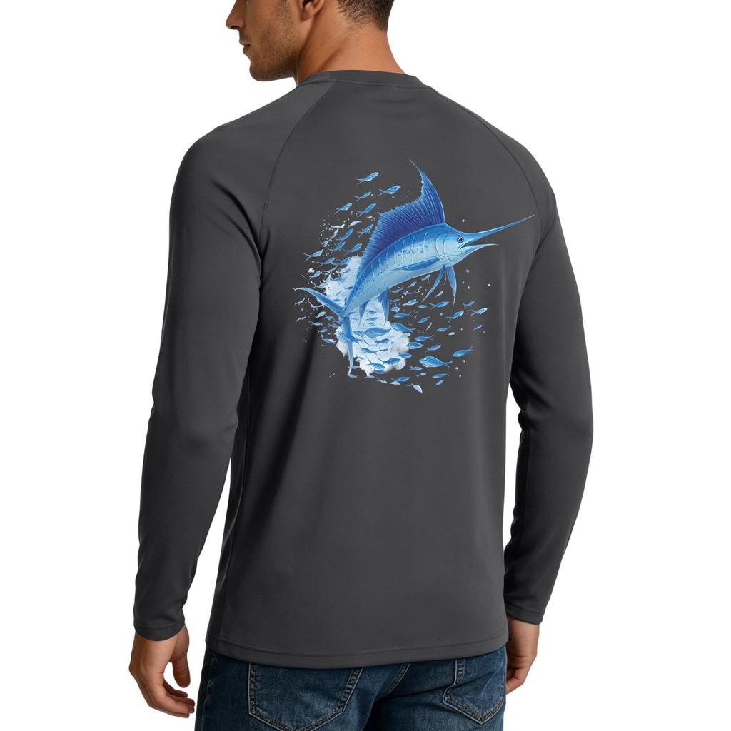 Herren Langarm Sonnenschutzshirt UPF50+ UV-beständig Leicht Dehnbar Outdoor Angeln Laufen Sport Oberteil