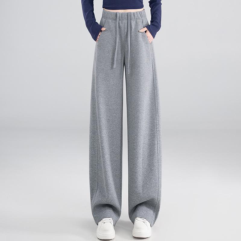 Women's Stylish Elastic Waist Wide-Leg Pants - Spring/Autumn 2026 Lace-Up Casual Drape