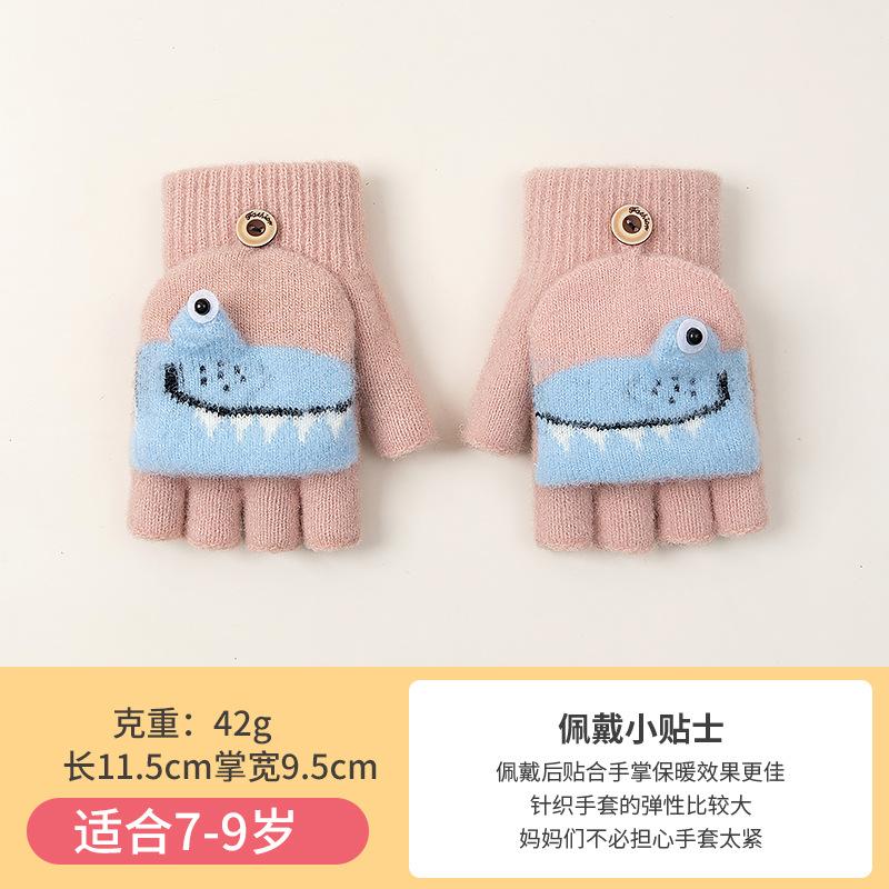 Autumn and Winter Warm and Cold Half Finger Flip Cartoon Crocodile Boy Baby Mink Velvet Primary School Students Writing Children's Gloves