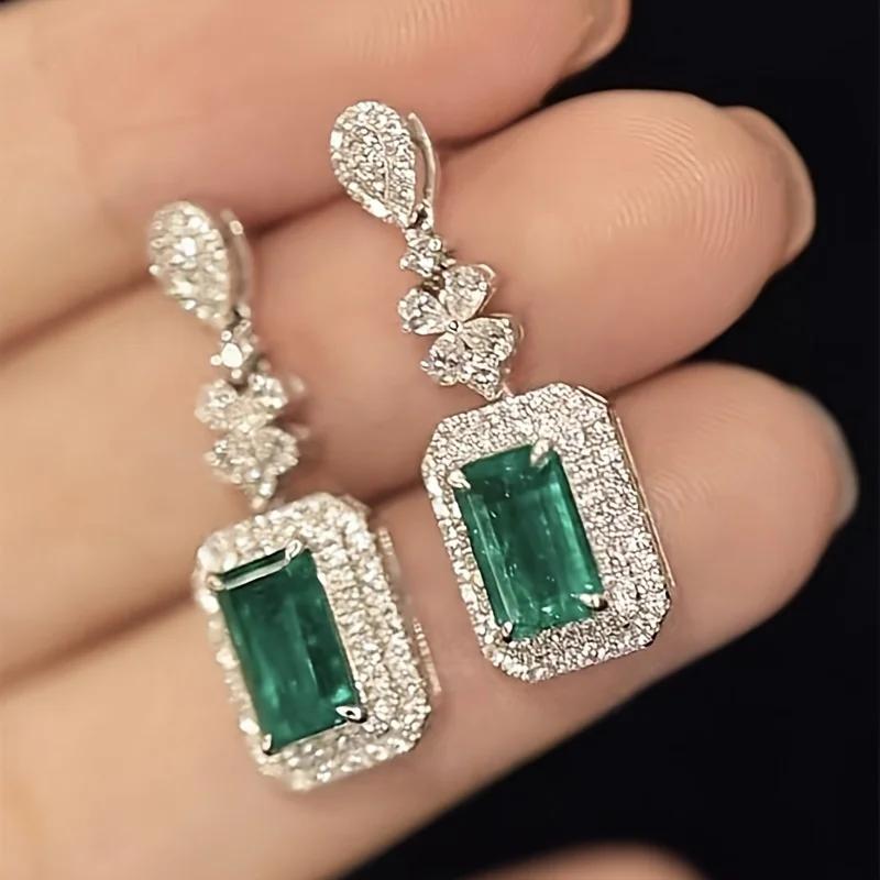 Fashion Gorgeous Green Cubic Zirconia Ladies Hanging Earrings Aesthetic Wedding Engagement Party Ladies Earrings Fashion