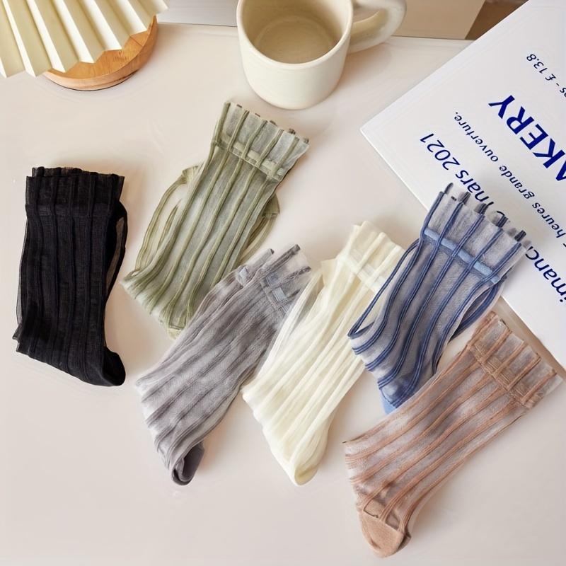 1 Paar gestreifte Glassocken, Preppy-Stil, ultradünne, atmungsaktive Kniestrümpfe, Damen-Langsocken und Strumpfwaren, Frühling Sommer