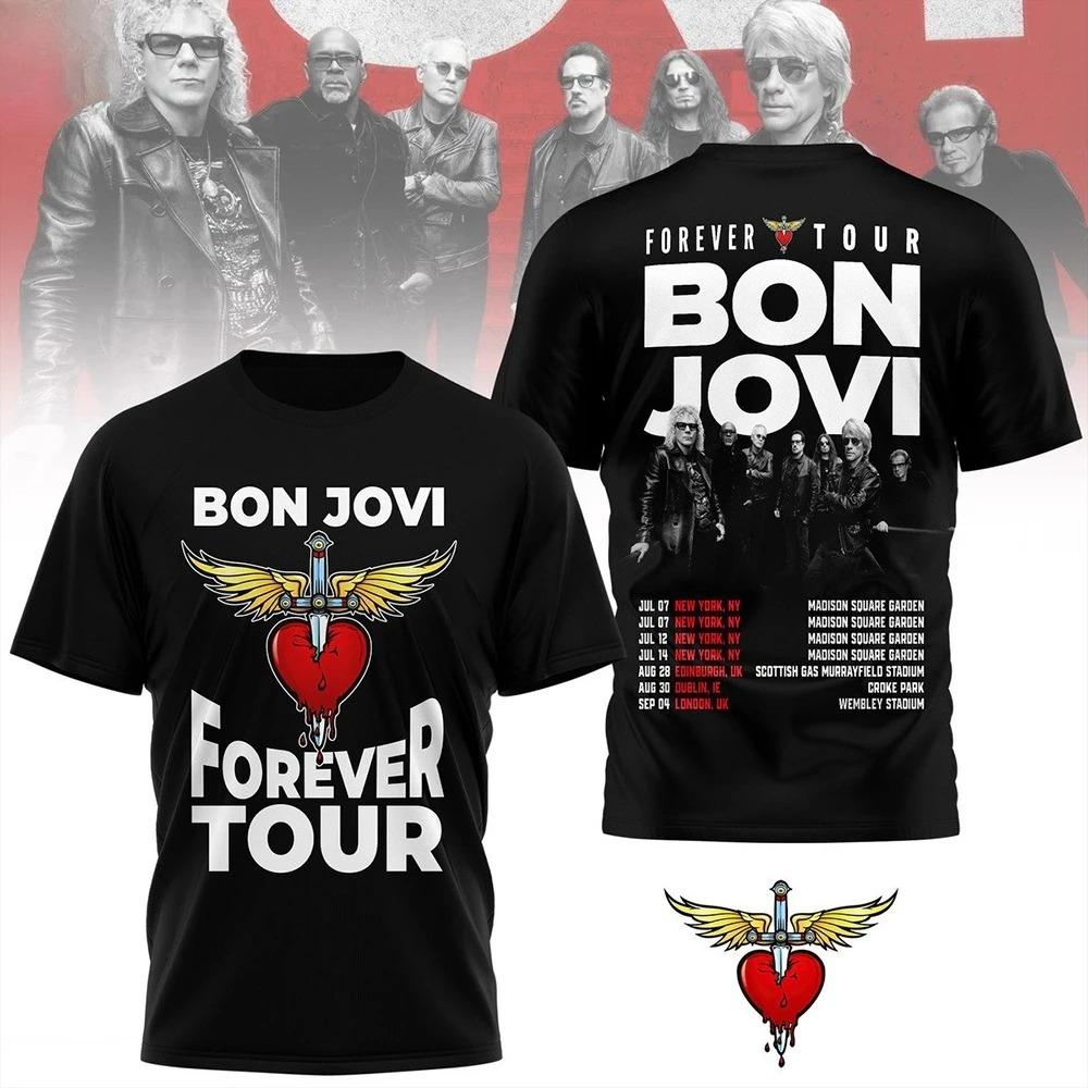 Bon Jovi Forever Tour Tshirt 2026 Summer New Unisex Women Unisex Oversized Oneck Cotton Y2k Rock Band Graphic Tshirt Fan Gift