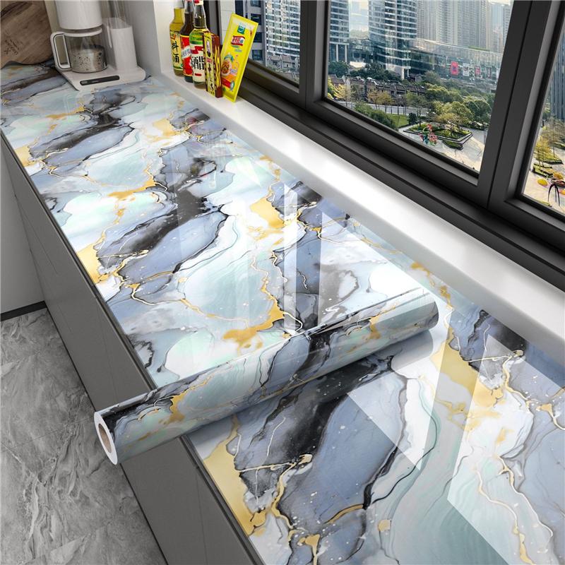Marble Self Adhesive Wallpaper Aluminum Foil Wall Stickers Waterproof Contact Paper For Kitchen Decorative Film Home Decor