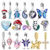 Original Copper Charms Bead Cz Zircon Butterfly Apple Cross Dangle Fit Bracelet Diy Woman Jewelry Gift For Friend