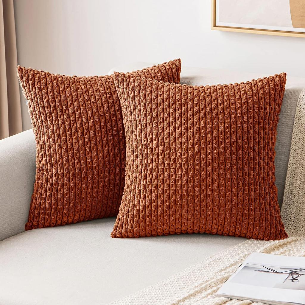 Teal-Rust Accent Throw Pillow Covers Soft Couch Decorative Boho Striped Cushion Covers Corduroy Pillowcase Farmhouse Home Decor