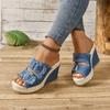 Wedges Platform Women Sandals Summe Straw Weaving Thick Sole Denim Slippers Fashion Casual Double Buckle Strap Sandal