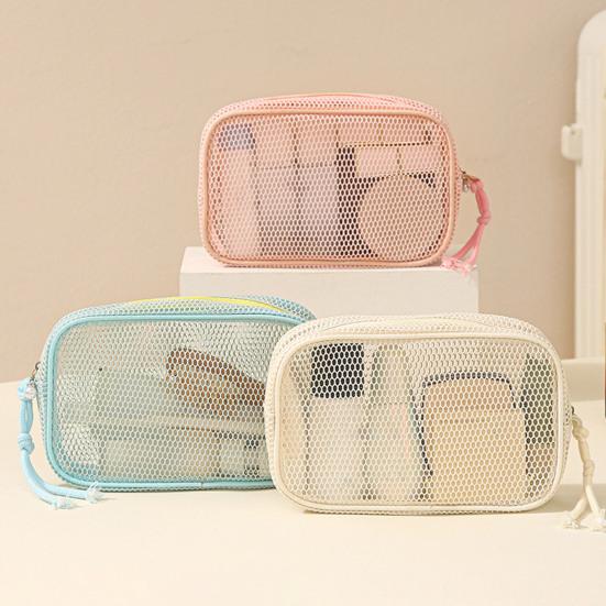 Borsa per Cosmetici in Rete Portatile Organizzatore da Viaggio per Trucco Borsa da Toilette Traspirante con Cerniera e Cordino per Casa Ufficio Palestra