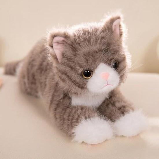 Body Pillow Stuffed Animal Brown Tabby Calico Cat Realistic Texture Black White Fluffy Squishy Gift Cushion Toy Cuddle Miscellaneous Items Moe Goods