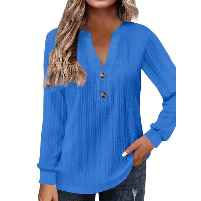 TIFICY Damenmode, lässig, Frühling und Herbst, einfarbig, langärmelig, V-Ausschnitt, Blusen und Hemden