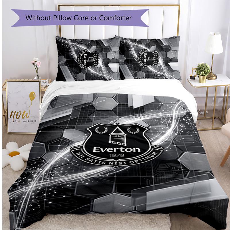 Everton Football Printed 3 Pieces Bedding Set, Comfortable Skin Friendly Bedroom Duvet Cover Set
