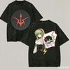 Vintage Washed Code Geass T Shirt Manga Double Sided Graphic Soft Cotton Crew Neck Short Sleeve Unisex Oversized Streetwear Tees