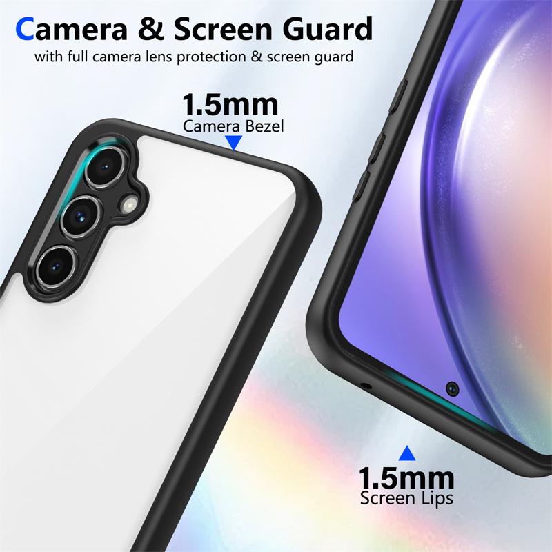 Kamera LED Skydd Genomskinligt Akryl Baksida Skal för Samsung iPhone Xiaomi Redmi för Samsung Galaxy A35 A55 A25 A15 A54 A34 A24 A14 A26 Skydd Silikon TPU