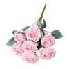 7 Heads Rose Artificial Flower Multicolor Rolled Edge Faux Flower Photo Props Green Leaves Flower Bouquet Wedding Ornament