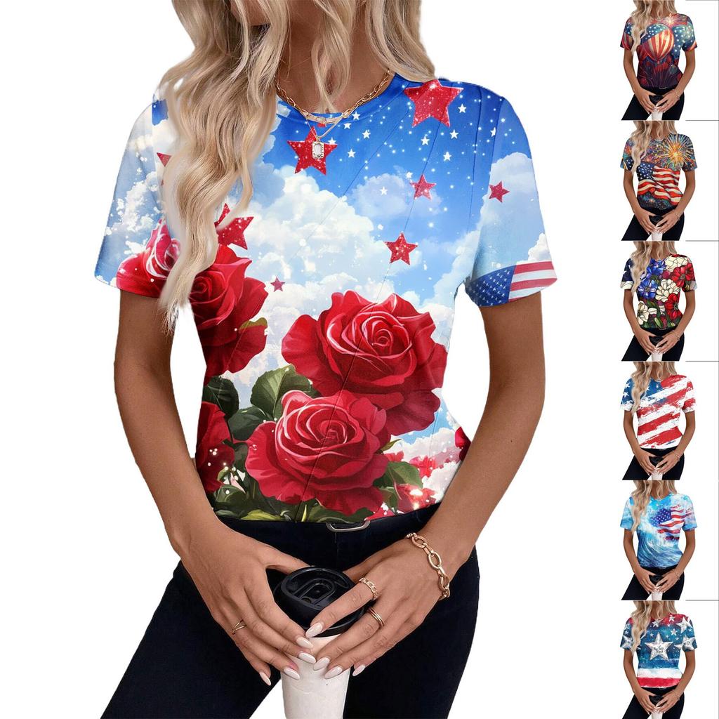 Women's Short Sleeve Independence Day Print Top