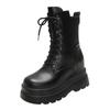 Fashion 9CM 2024 New Women Winter Ankle Boots Heels Chunky Leather Shoes High Platform Snow Boots Woman Lace-up Short Boot Zapatos Mujer
