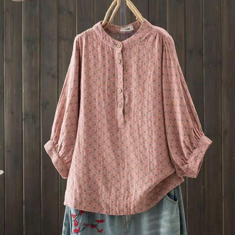 Japanese Vintage Mori Girl Floral Printed Double Layer Cotton Yarn Shirts Women Spring Autumn Long Sleeve Casual Loose Blouse