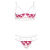 Black Omen Open Cup Bra Cupless Crotch White Mesh Set, Bra, Lingerie, Holes, Split, Shorts, Underwear, (FJ302-White + Pink, L) bs105-l-FJ302-wh-pk