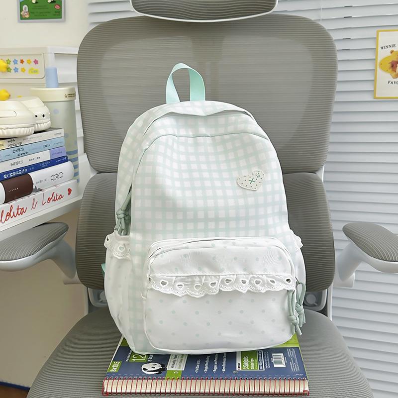 Schoolbag New Small Fresh Plaid Lace Backpack Women's Daily Versatile Large Capacity Going Out Commuting Student Schoolbag Backpack
