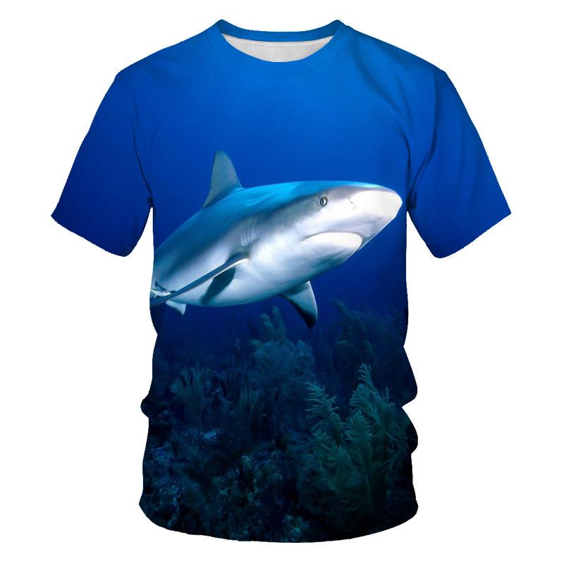 Summer Shark Tričko s 3D potiskem Móda Muži Neformální Trička s krátkým rukávem s krátkým rukávem Oversized Harajuku Streetwear Pánské Dětské Trička Trička