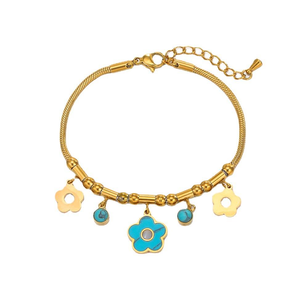 European and American Fashion Flower Titanium Steel Bracelet Personalized Fashion Turquoise 18K Gold-plated Stainless Steel Bracelet Women