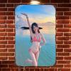 HD Tin Sign Vintage Cute Asian Girl In Pink Bikini Posing At Tropical Beach Metal Wall Art Retro Decor for Home Bar Cafe
