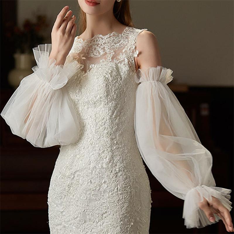 Elegant Wedding Bridal Gloves Soft Tulle Ruffled Edge White Long Brides Bridesmaid Women Pageant Perform Prom Cuff