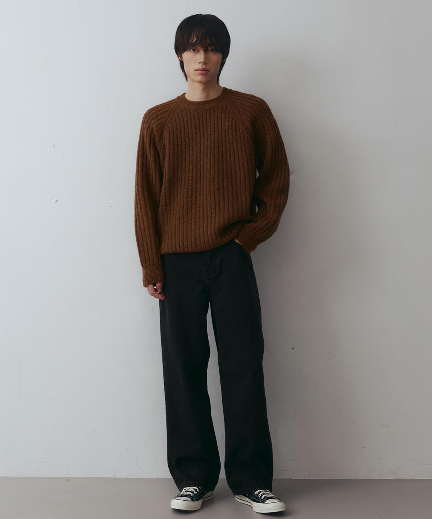 NODU Ribbed Raglan Diagonal Knit [Brown]