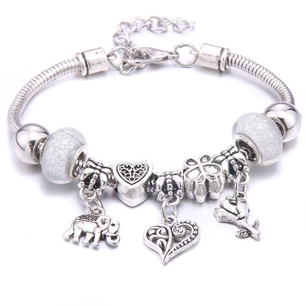 New Charm Bracelet & Bangles Jewelry white butterfly Crown Beads Bracelets Brands Bracelets Fit Women Girl Friendship Gift