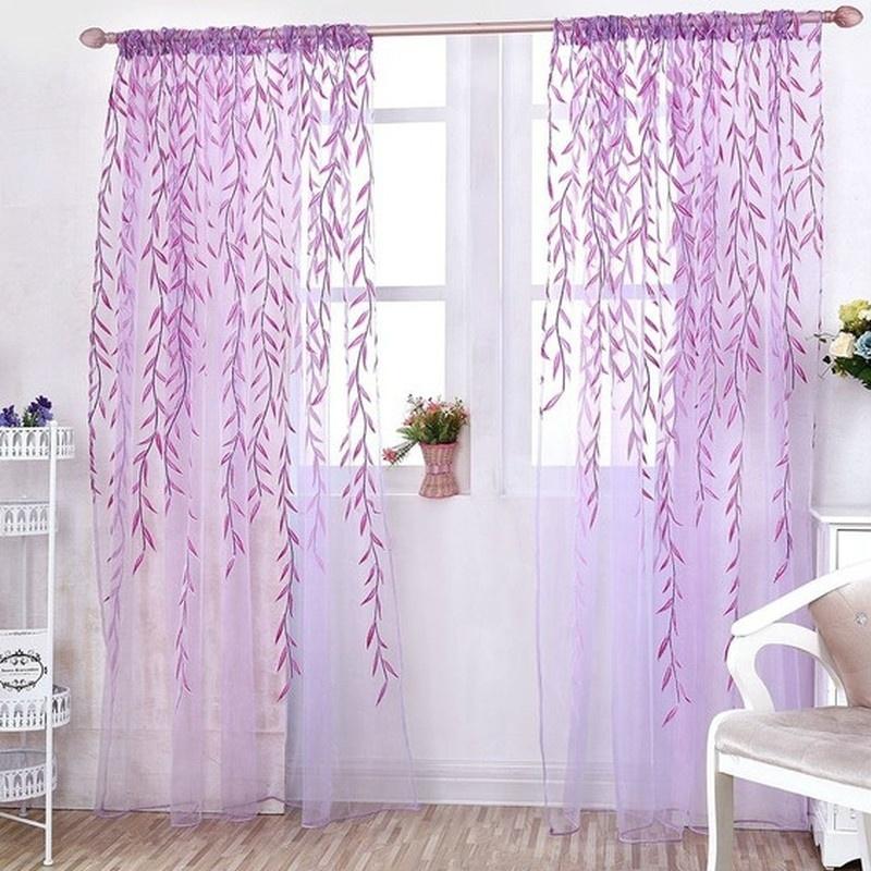 1 stk Flet Transparent Gardiner Blade Gardiner Pastorale Stil Blomster Vindues Dekorative Gardiner til Soveværelse Stue