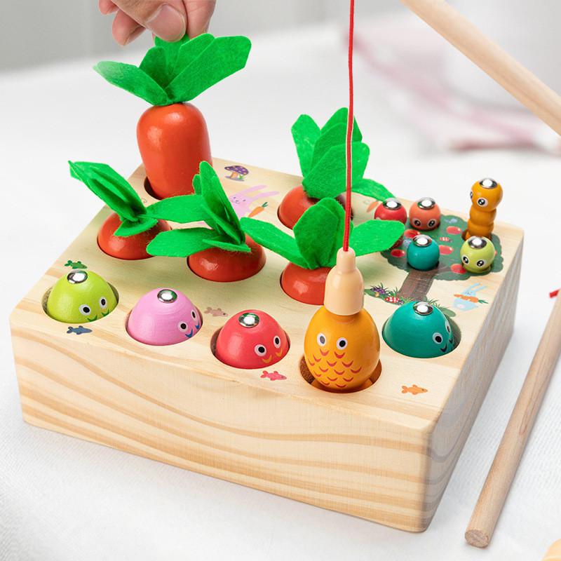 Wooden Trigame Set For Kids With Fishing And Insect Catching Skills Educational Toy For Early Learning