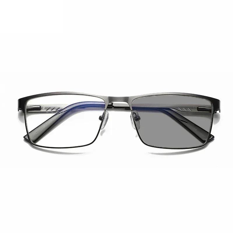 Men Business Square Metal Frame Photochromic Reading Glasses Anti Blue Light Custom Glasses Classic Prescription Optical Eyewear