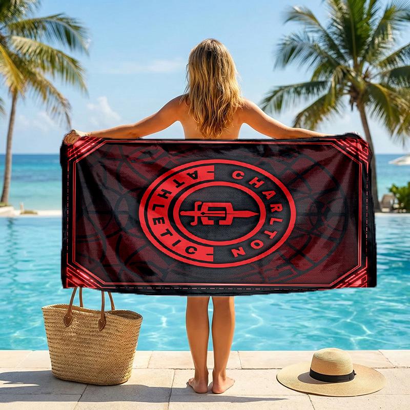 Charlton Athletic FC tryck Snabbtorkande Strandhandduk Mikrofiber Absorberande Bärbar Rese Badhandduk