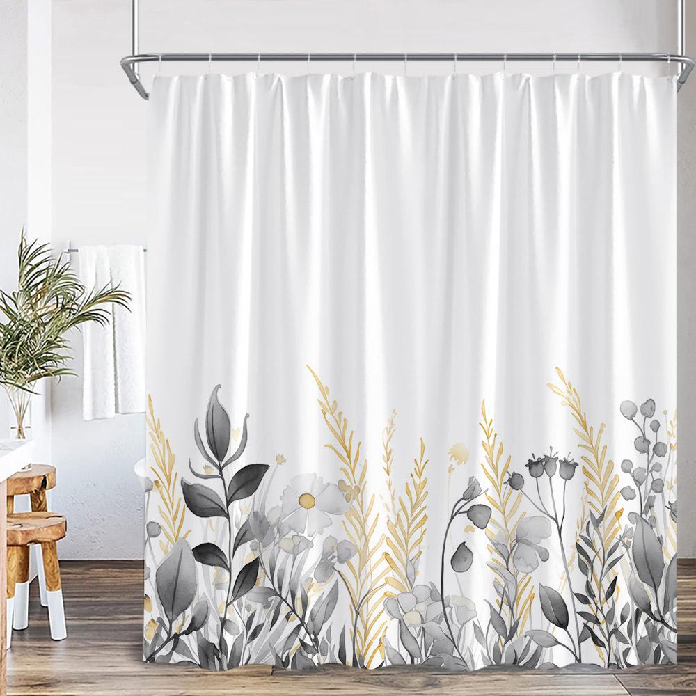 Watercolor Floral Shower Curtain Colorful Flower Green Blue Teal Plant Botanical Bathroom Decor Polyester Bath Curtain With Hook