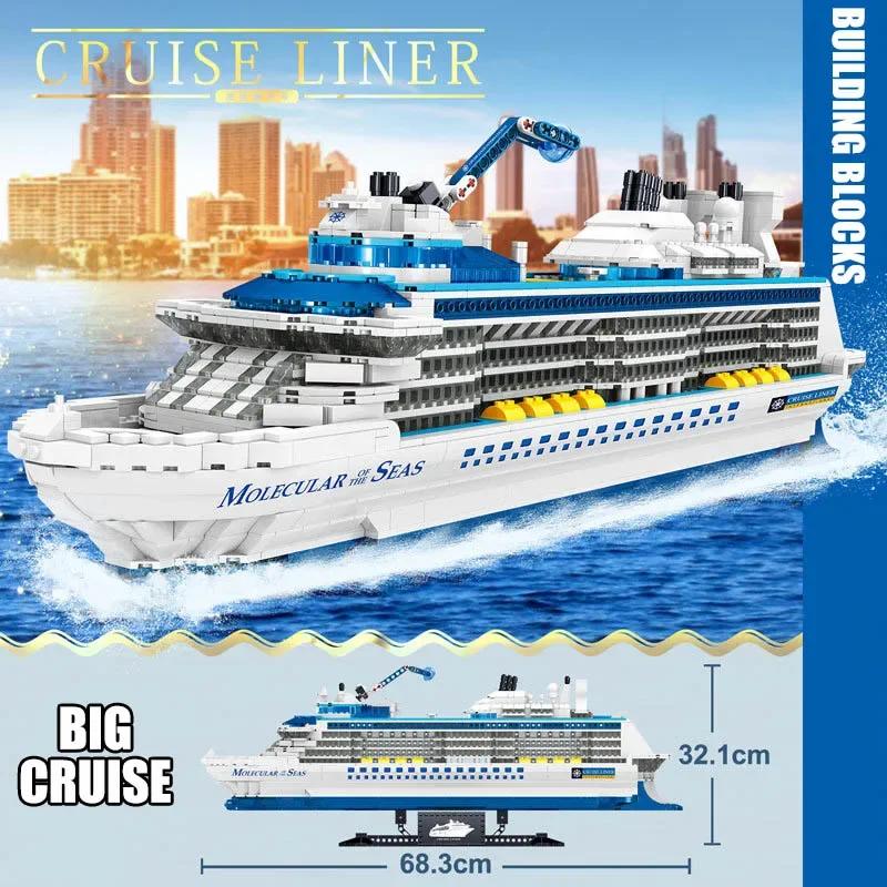 2428PCS Luxury Sea Cruise Liner Model Building Blocks Ocean Going Ship Model Bricks With Display Stand Kids Toy Holiday Gifts