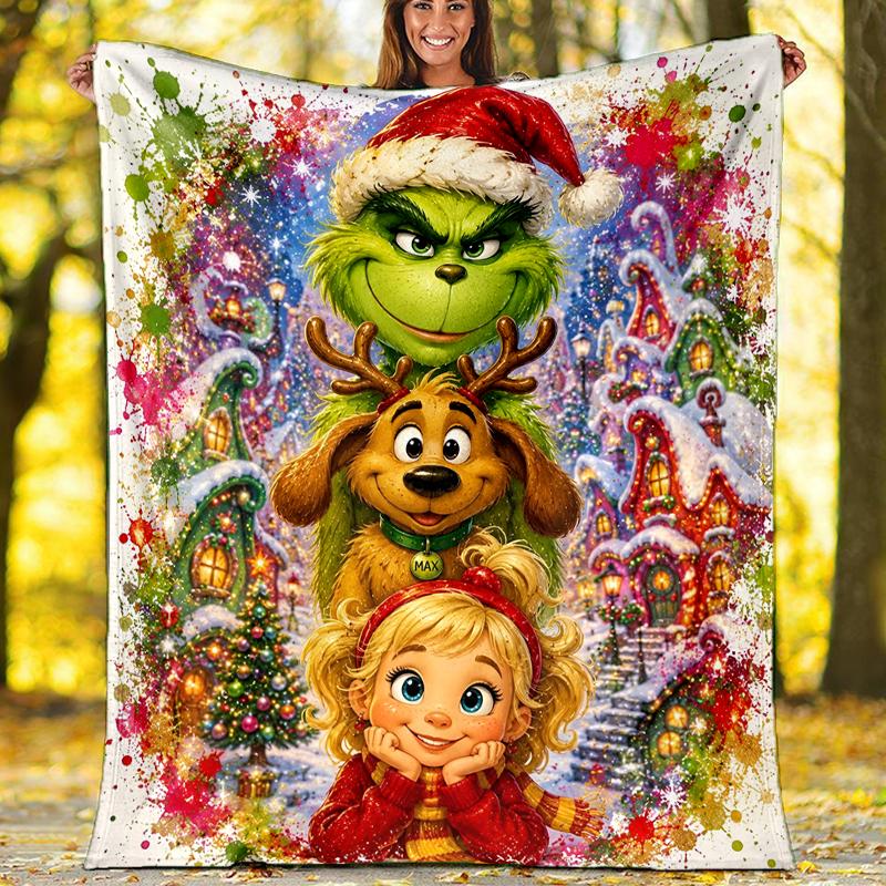 Coperta stampata a tema Grinch Perfetta per Divano Letto Viaggio Uso Esterno Lavabile in Lavatrice Accogliente Durevole