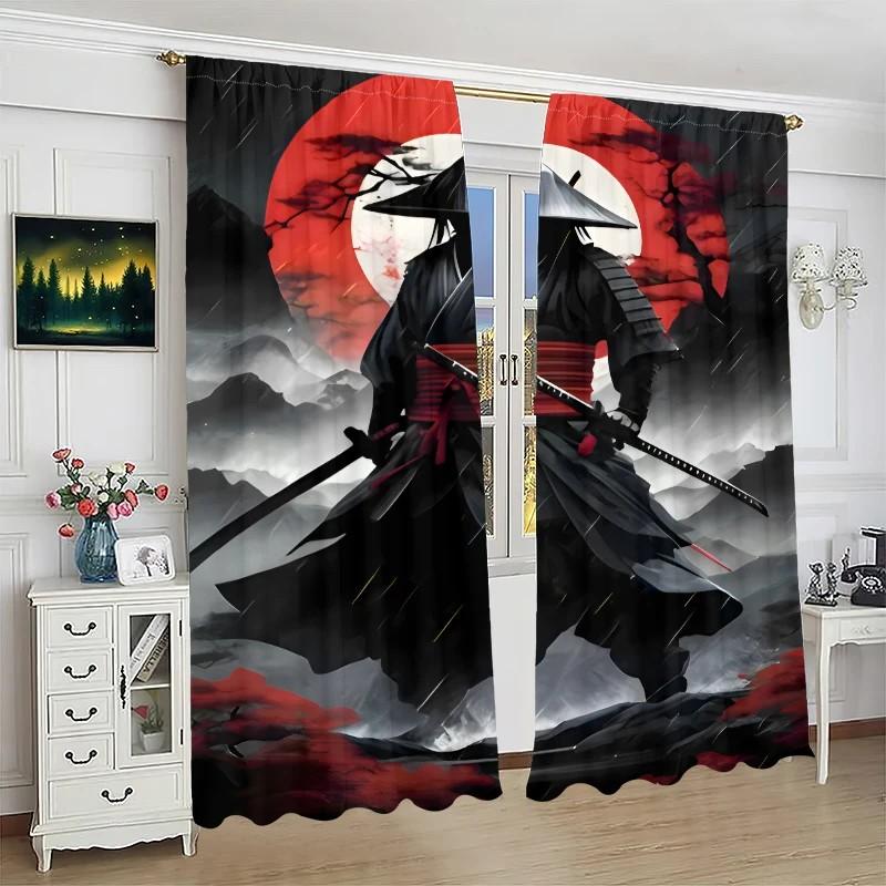 Set Of 2 Jit Samurai Warrior Scenic Curtains Polyester Drape Home Decor Living Room Bedroom Windows Curtain Blackout For Great Made With Rod Pocket