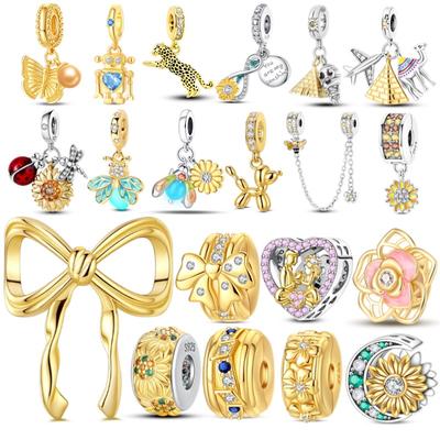 Original Copper Gold Series Charms Bead Sunflower Dogs Leopard Firefly Pendants Fit Bracelet Jewelry Gift Marking