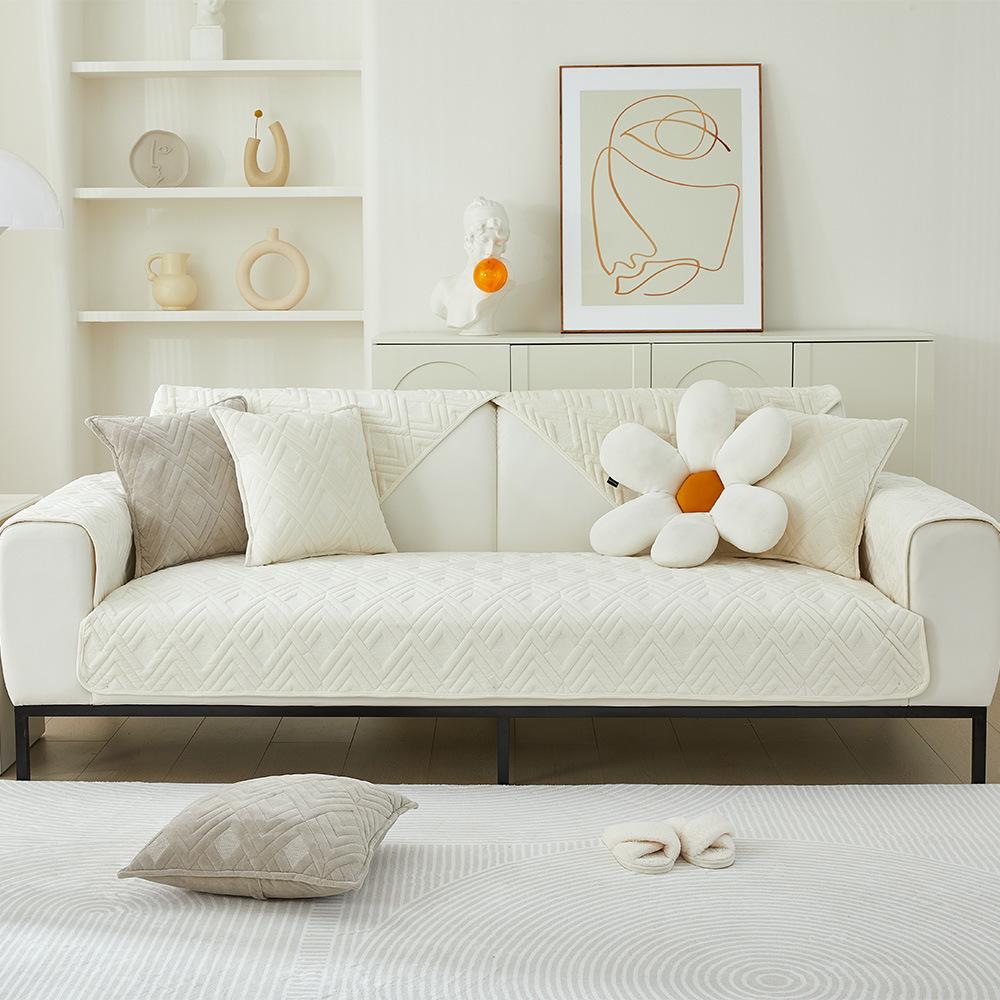 Winter Crystal Velvet Sofa Cushion Solid Color Simple Modern Plush Thickened Non-Slip Sofa Cover Cover Towel