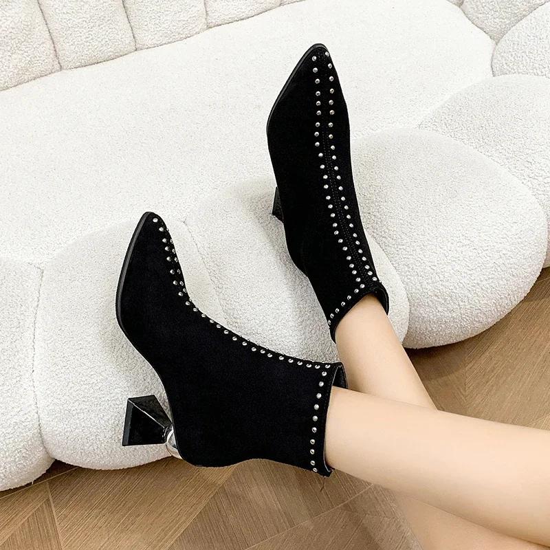 Ankle Boots for Women 2024 Winter Fashion Pointed Toe Women's Boots 42 Size Fashion High Heels Simple Elegant Ladies Dress Shoes