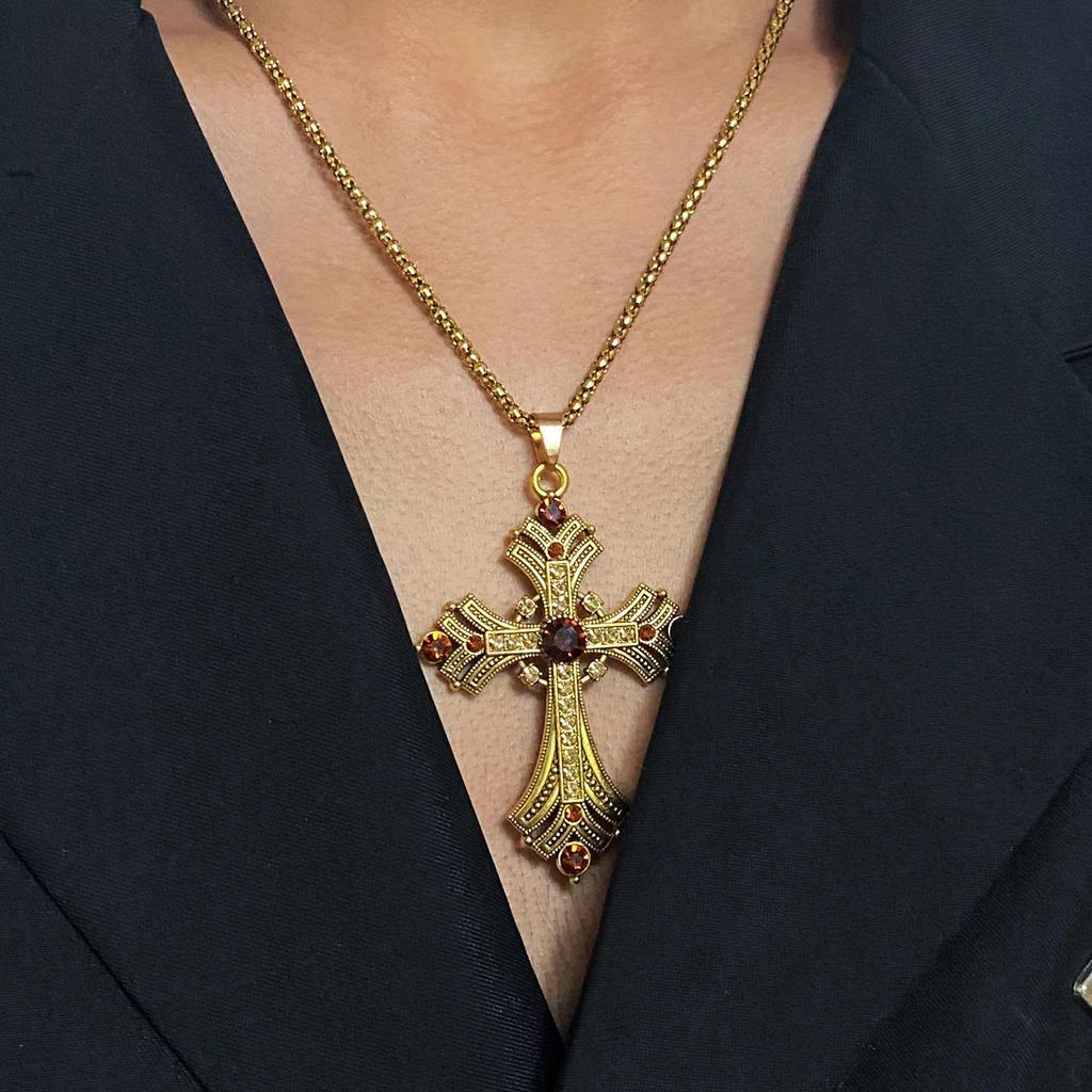 Dámský geometrický náhrdelník s křížkem ve tvaru diamantu - Evropský a americký punkový hip-hopový choker