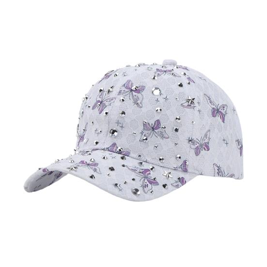Baseball Hat Adjustable Back Buckle Butterfly Design Curved Brim Sun Protection Lace Hat with Rhinestones Inlaid Women Headwear