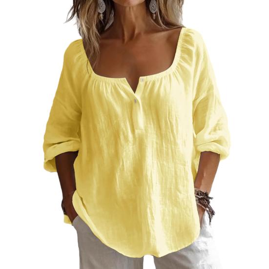 Women Tops V-Neck Long Sleeve Loose Fit Blouse Solid Color Stretchy Neckband Tops Work Party Date Wear