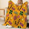 Cozy Skin-Friendly Printed Flannel Blanket, Candy Collection Vibrant Color, Ideal for Home Lounging, Sofa Napping, Christmas & Halloween Decor