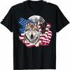 Wolf Bald Eagle American Flag Graphic TShirt Premium Cotton Short Sleeve Round Neck Tee