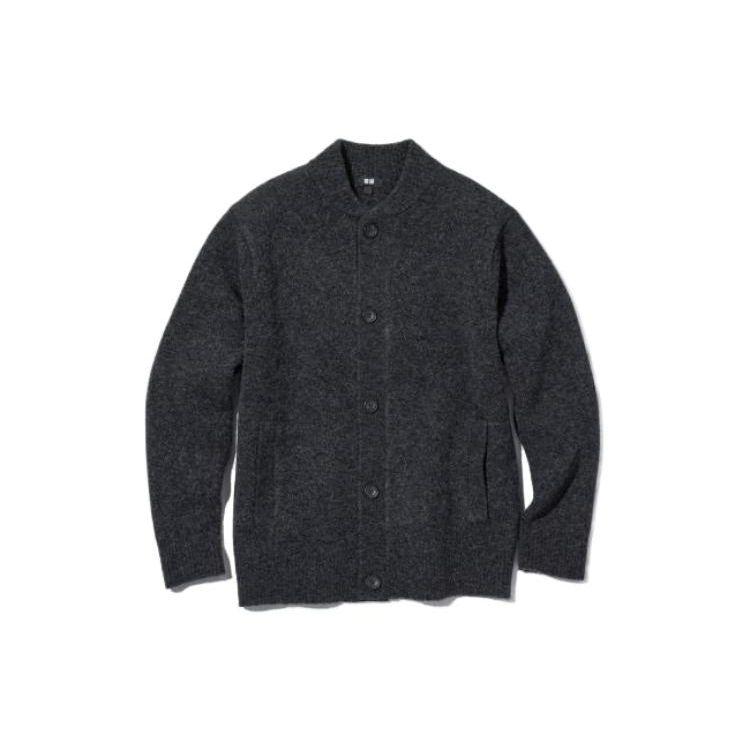 Uniqlo Button-Down Long Sleeve Knit Shirt With Baseball Collar Unisex Tops Dark-Gray 451604-08
