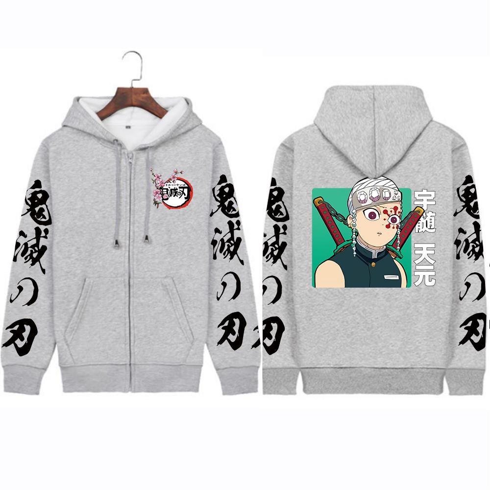 Uzui Tengen Demon Slayer Zipper Hoodies Hot Anime Long Sleeves Warm Kawaii Printed Graphic Autumn Winter Casual Warm Sweatshirts