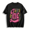 Love Heart Print Casual Crewneck Top For Women Pure Cotton T-shirt