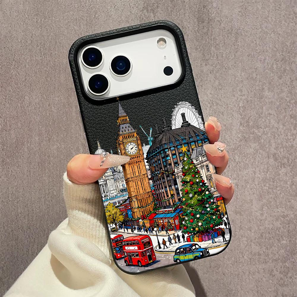 Ins Cartoon Christmas Style Phone Case For iPhone 17 16 Pro Max 15 14 13 12 11 Pro Max 16 Plus Streetscape Phone Covers
