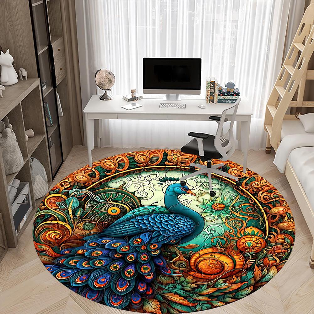1pc Peacock Garden Office Round Area Rug, Under Office Chairs Bedroom Living Room Home Decor, Room Deco, Available in Various Sizes