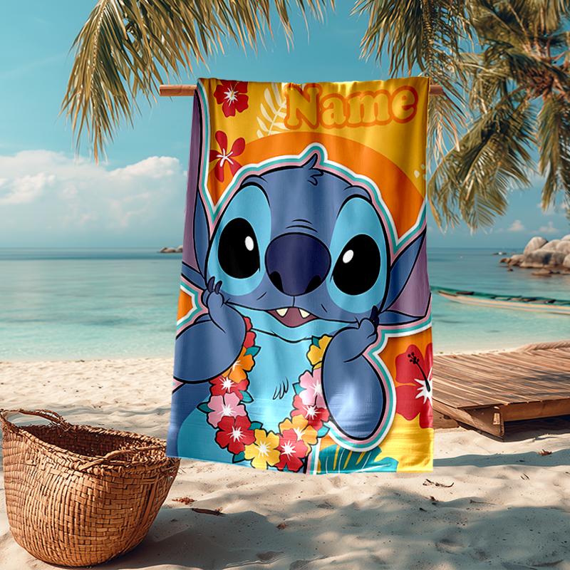 Custom Name Ultra-Soft Beach Towel with Stitch Theme,Ideal for Pool - Camping, Diving - Perfect Travel Essential, Vibrant Beach Towel.